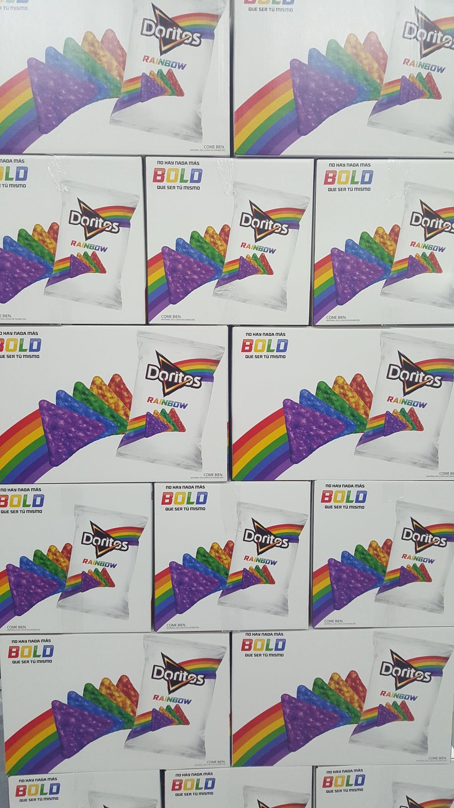 Doritos Rainbow retail cartons laid out in a tiled display
